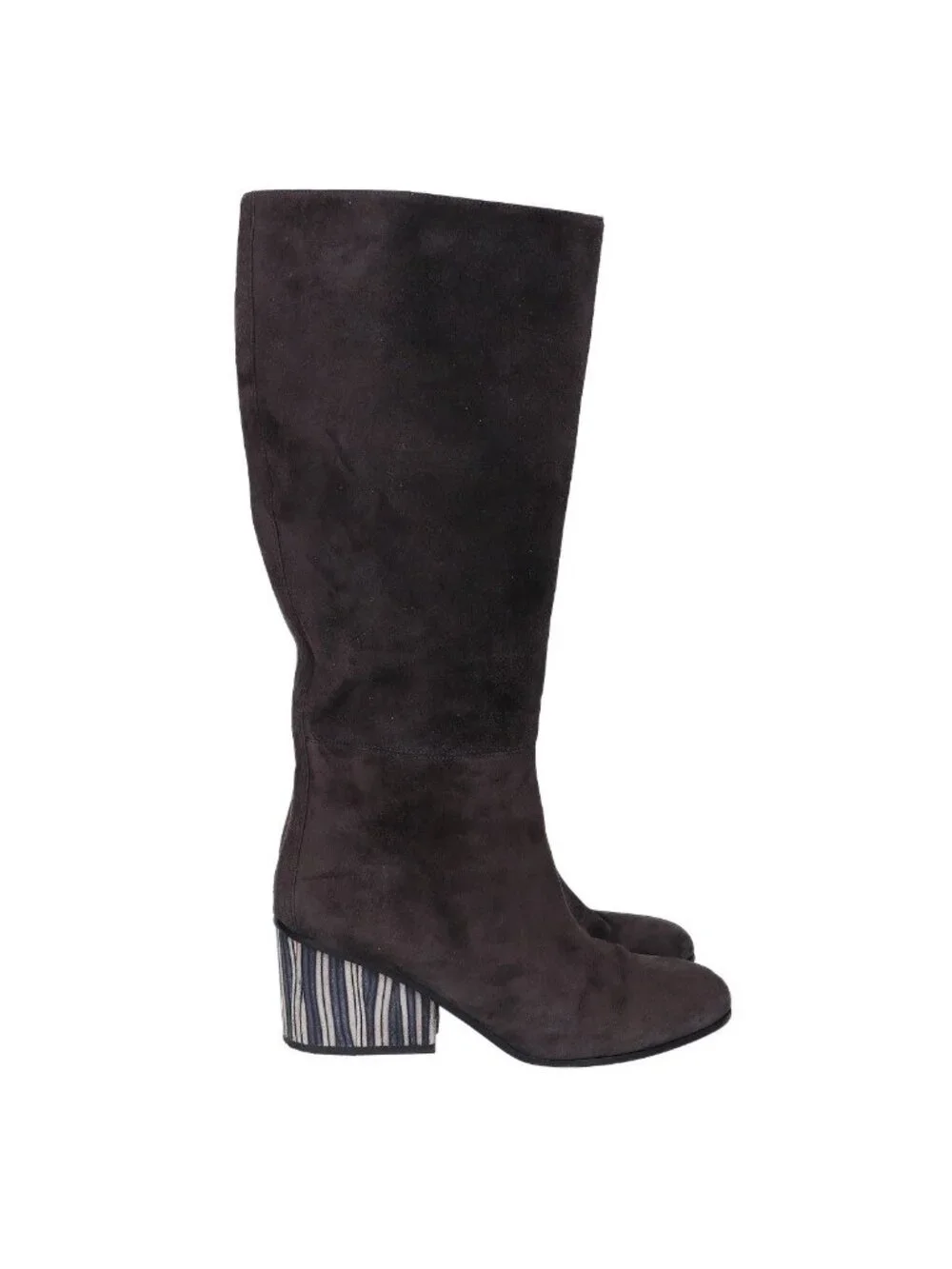 Hermes Striped Chunky Heel Suede Long Boots